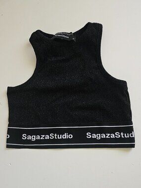 Trendyol Sagaza Studio Women's Glitter Crop Top Bra Black Size L NEW